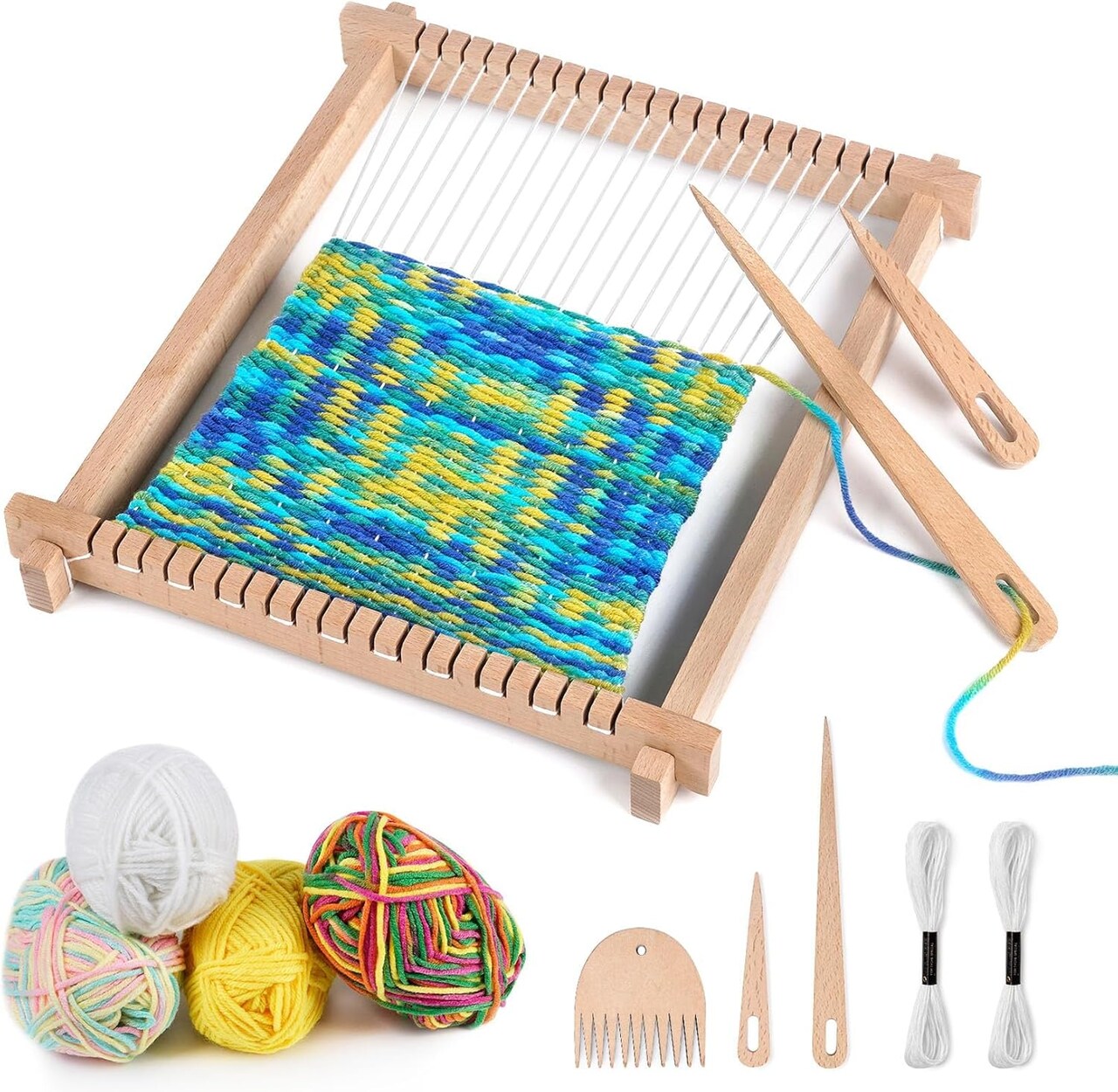 Wooden Weaving Loom for Kids,Adult and Beginners,Multi-Craft Handcraft Wooden Loom Set for Kids with Yarns